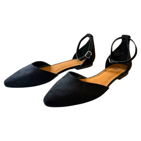 ANA Black Ballet Flat Darrell Ankle Strap Sandals Size 9.5 - Picture 1 of 8